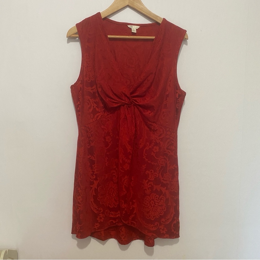 Cato Red Floral Jacquard Sleeveless Knot Front‎ Tunic Top Women’s Size Large